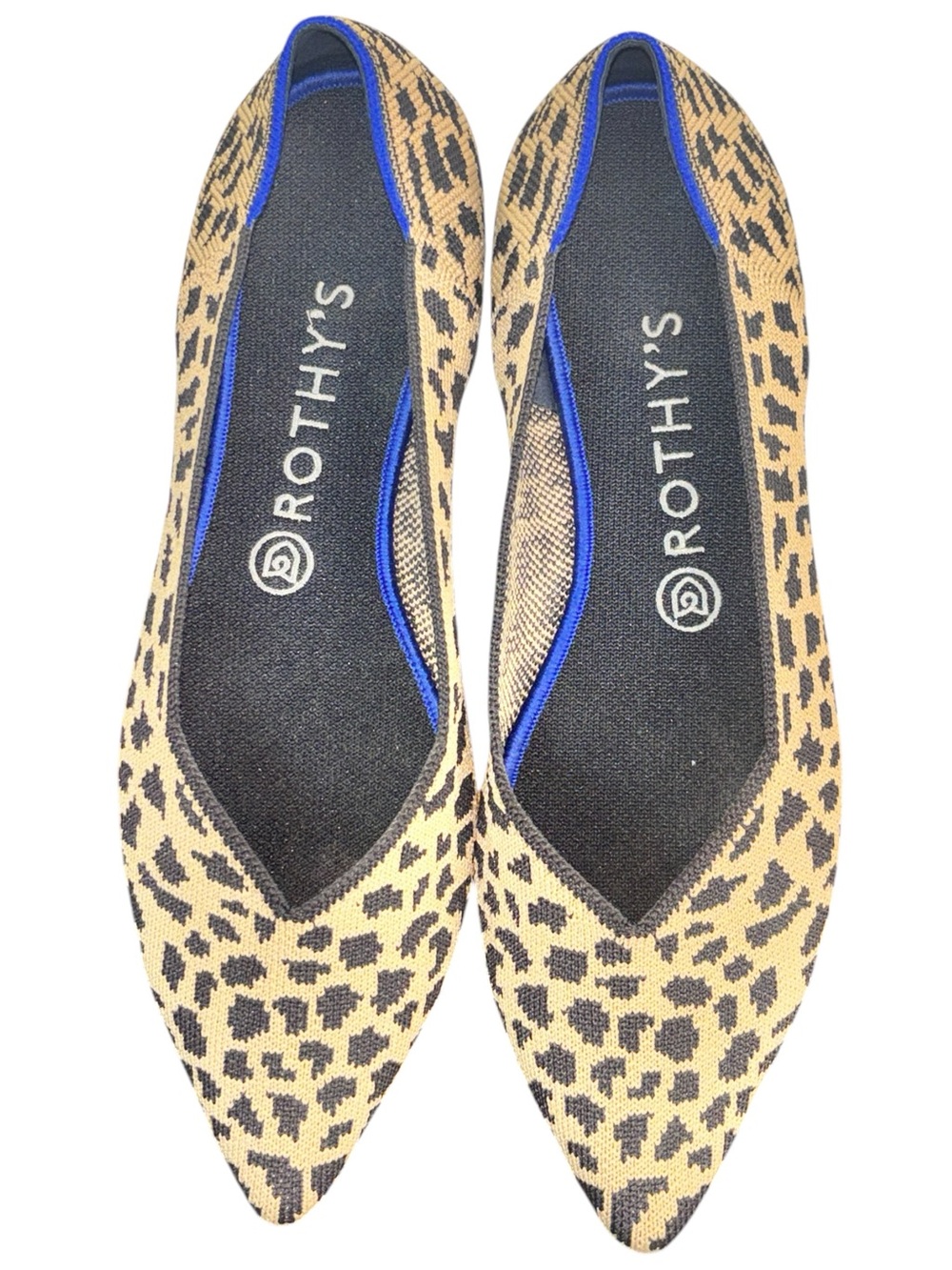 Rothys The Point Leopard Cheetah Knit Animal Print Pointed Toe Flats Womens 9.5